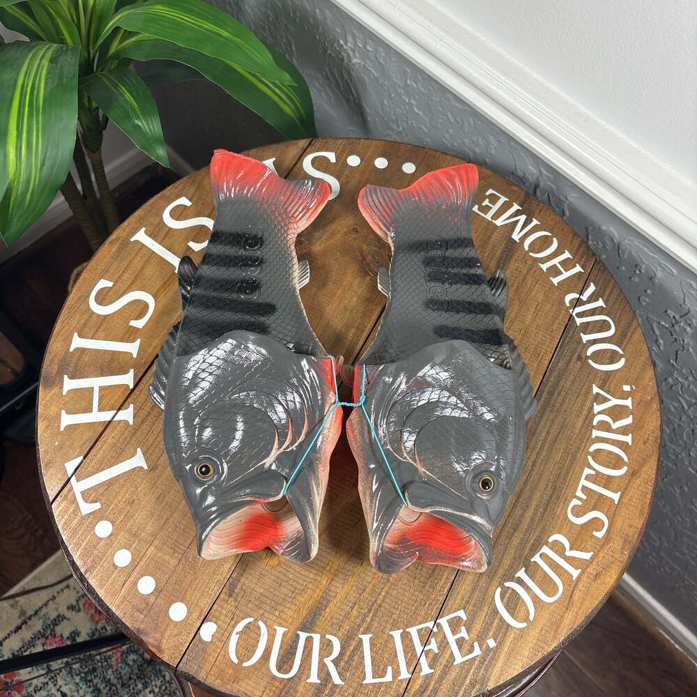 Coddies Fish Flip Flops The Original Fish Slipper Sandals Green Bass Sz 12-13